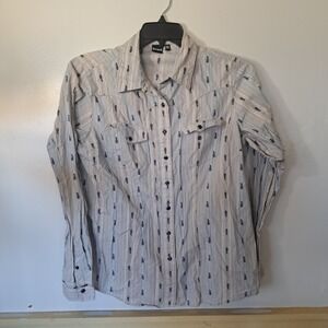 Cruel Girl Shirt Womens 2X Blue & White Snap Button Up Floral Long Sleeve